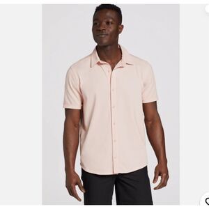 VRST Men's Refined Knit Short Sleeve Button Up Collared Shirt light pink XL NWT